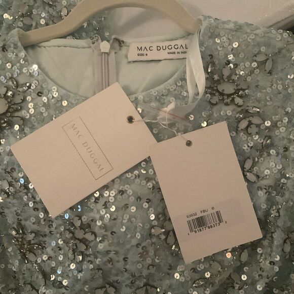 MAC DUGGAL 93932 Blue Flutter Sleeve Sequin High Neck Gown - Picture 15 of 15